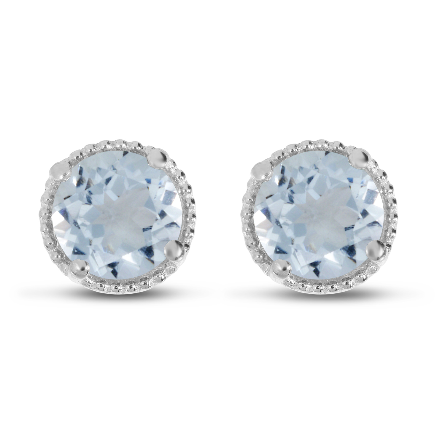 14K White Gold 5mm Round Aquamarine Millgrain Halo Earrings