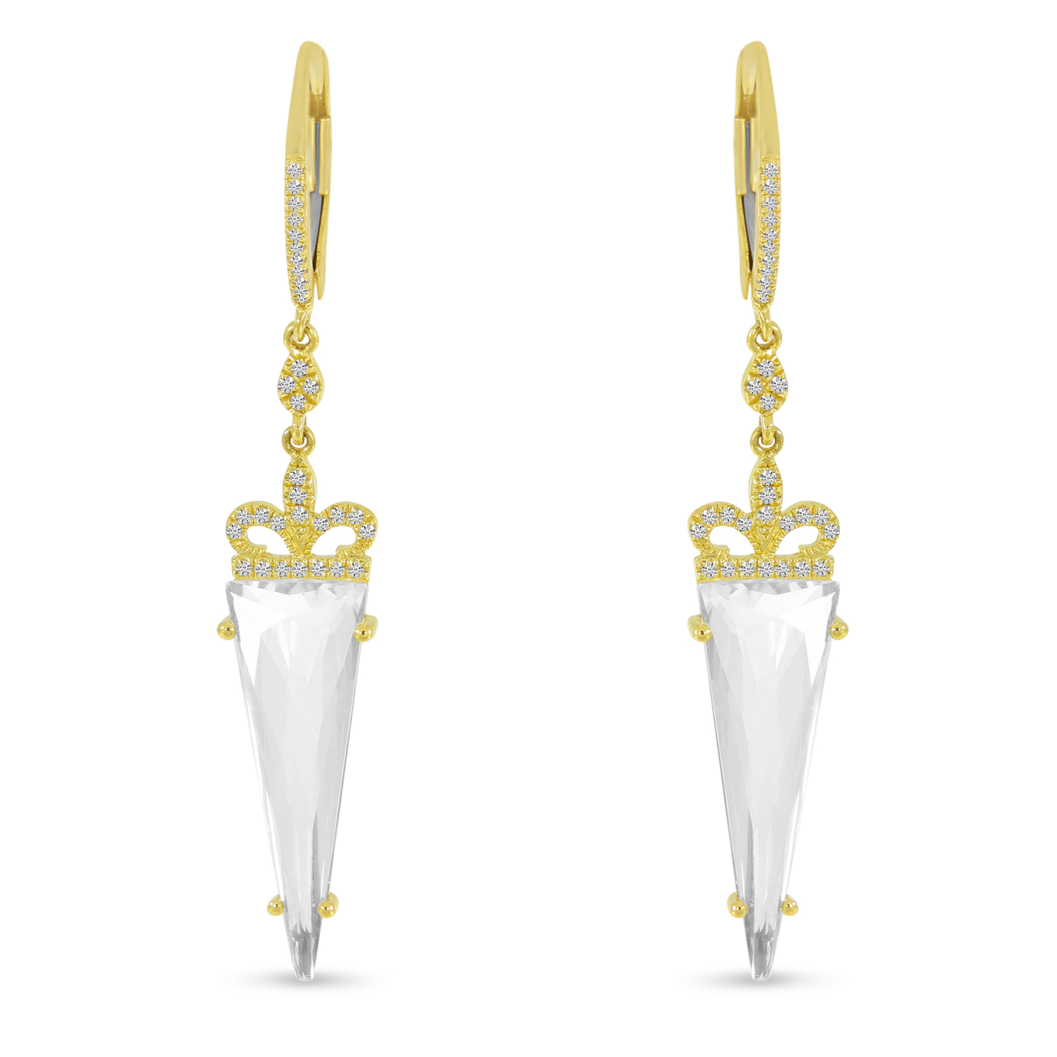 14K Yellow Gold Trilliant  White Topaz Dangle Earring