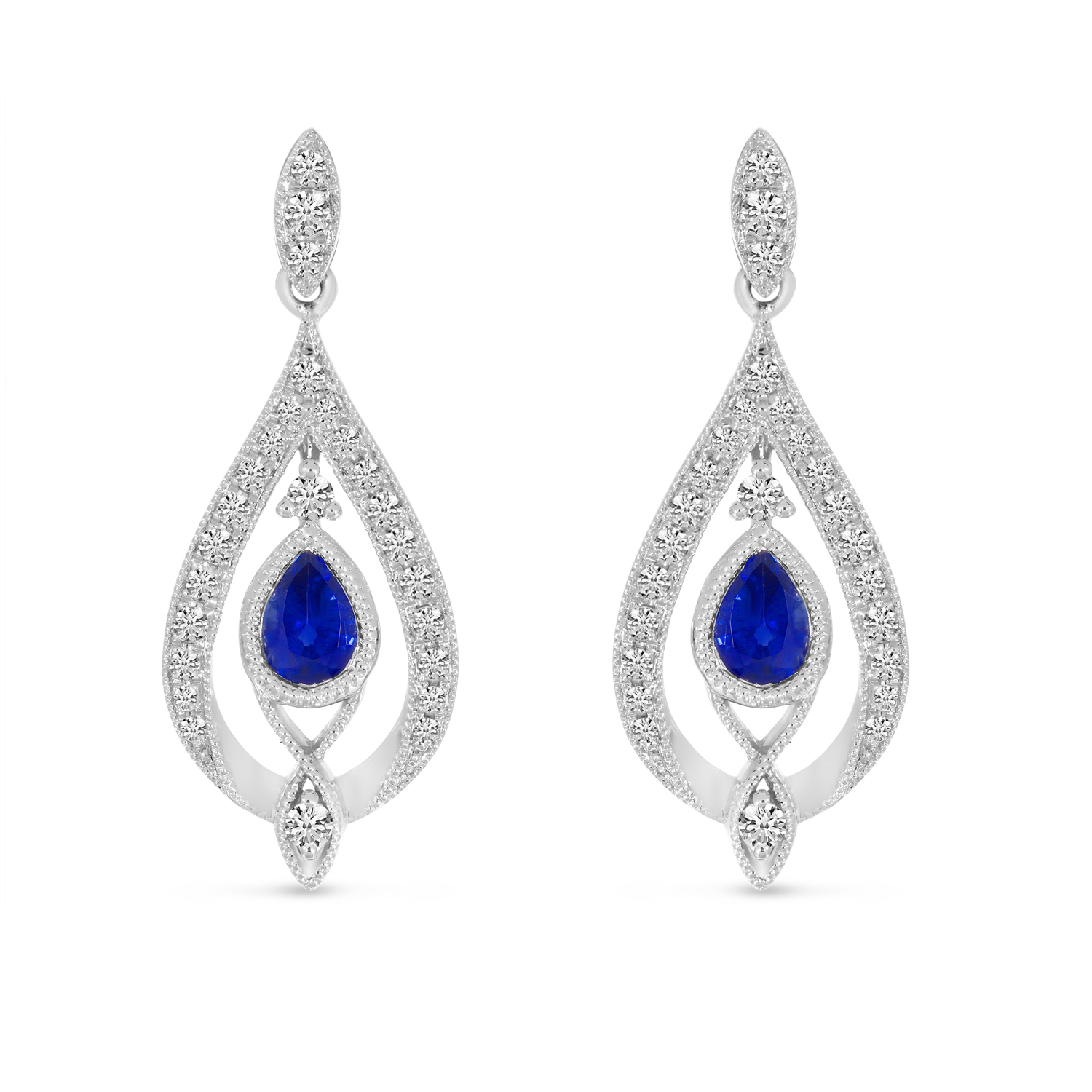 14K White Gold Sapphire Pear Teardrop Earrings