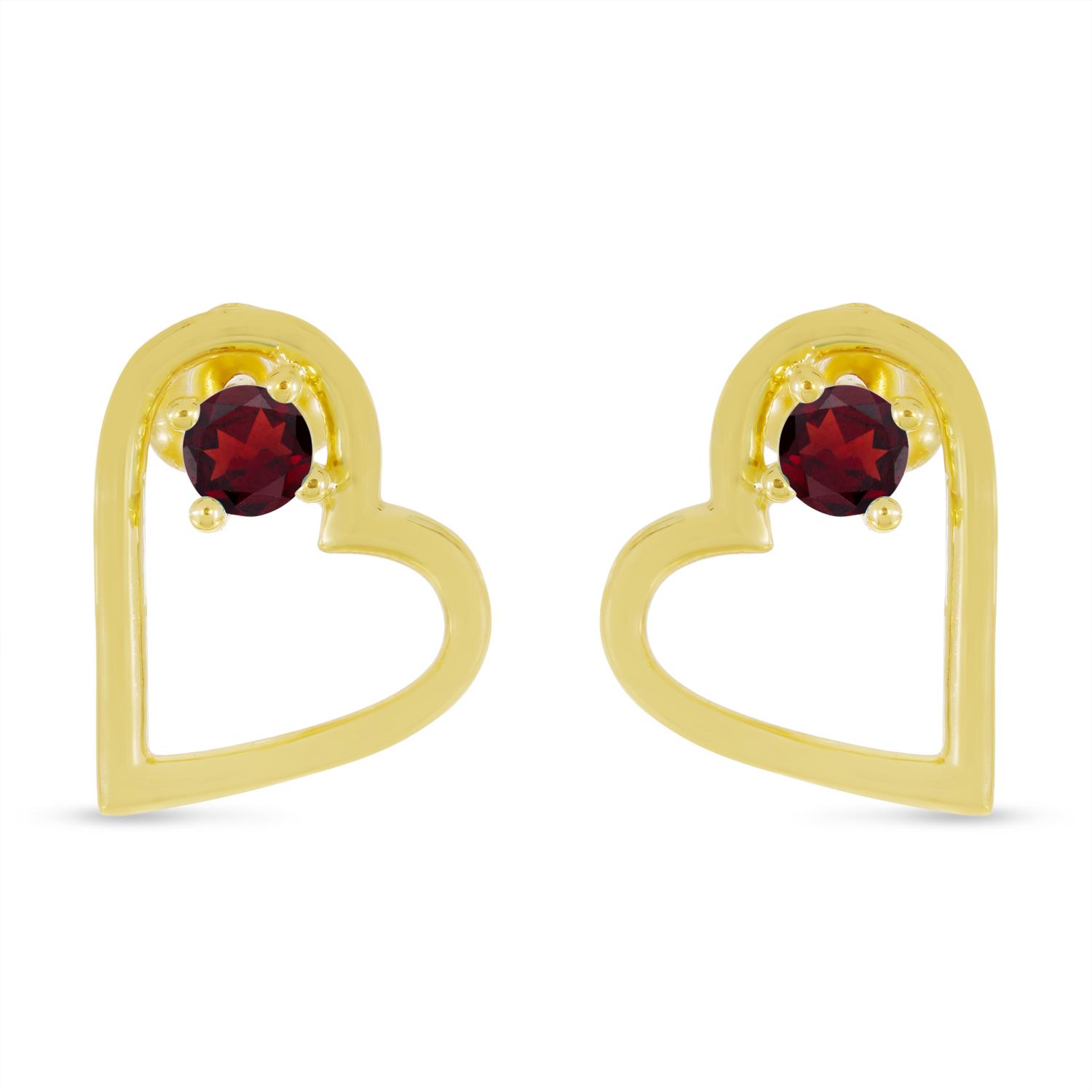 14K Yellow Gold Round Amethyst Open Heart Post Earring