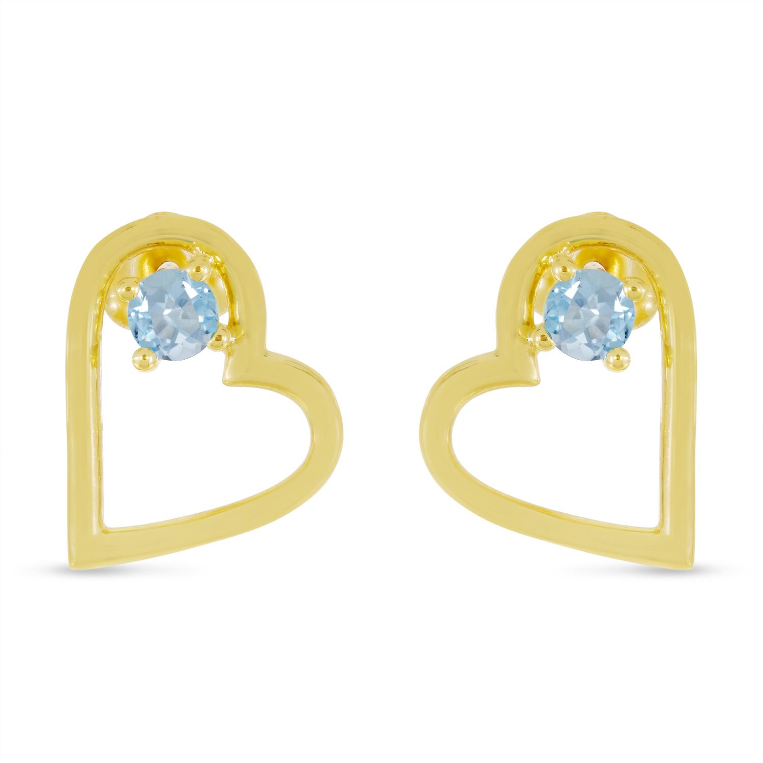 14K Yellow Gold Round Aquamarine Open Heart Post Earring