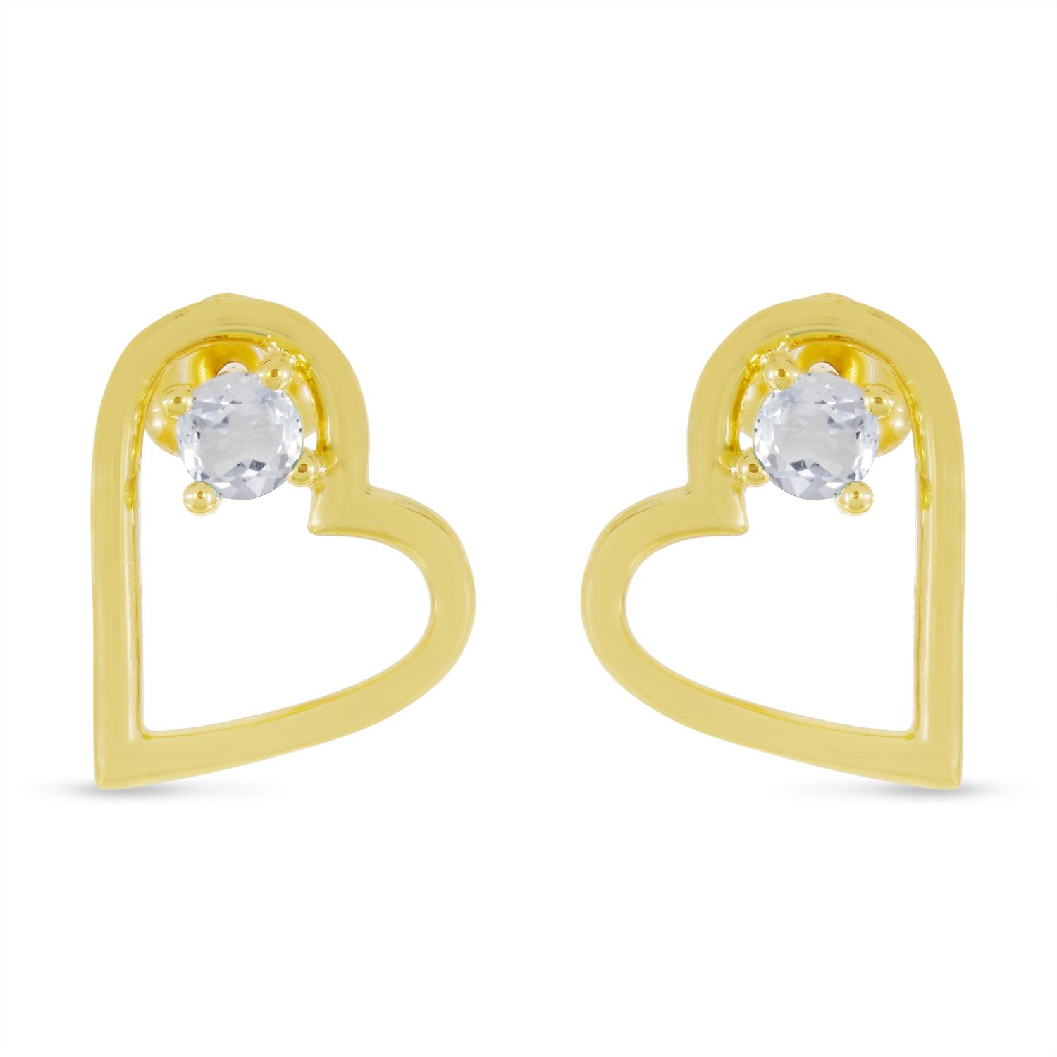 14K Yellow Gold Round White Topaz Open Heart Post Earring