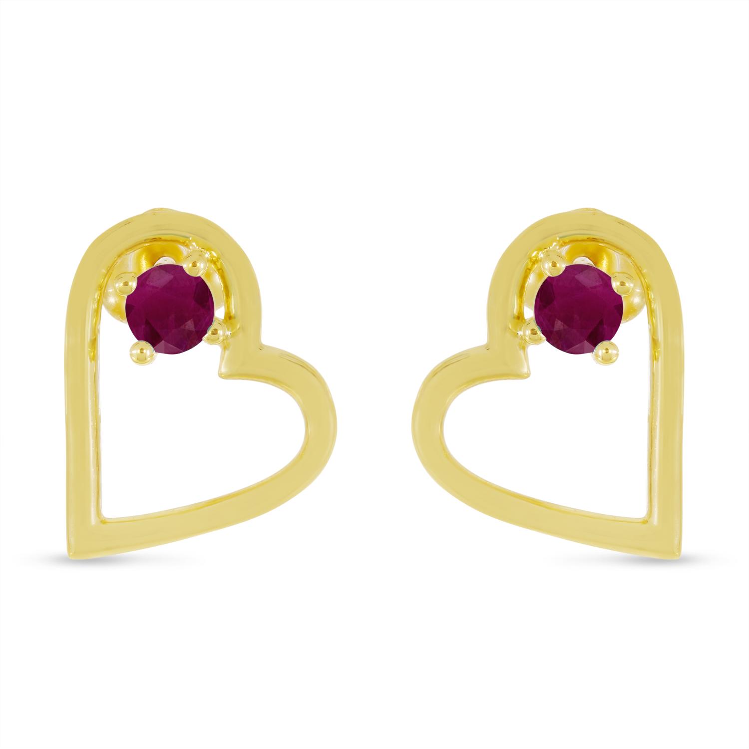 14K Yellow Gold Round Ruby Open Heart Post Earring