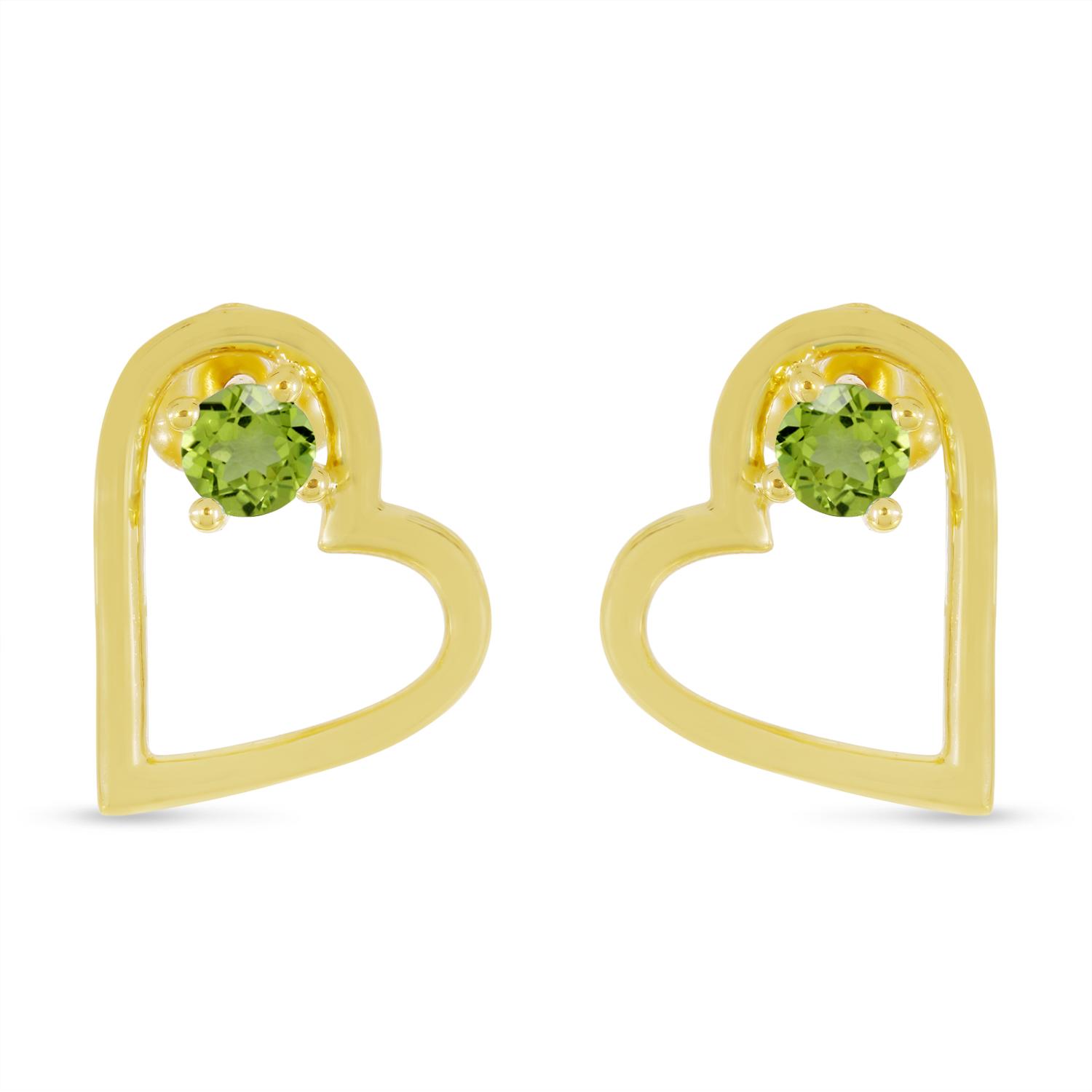 14K Yellow Gold Round Peridot Open Heart Post Earring