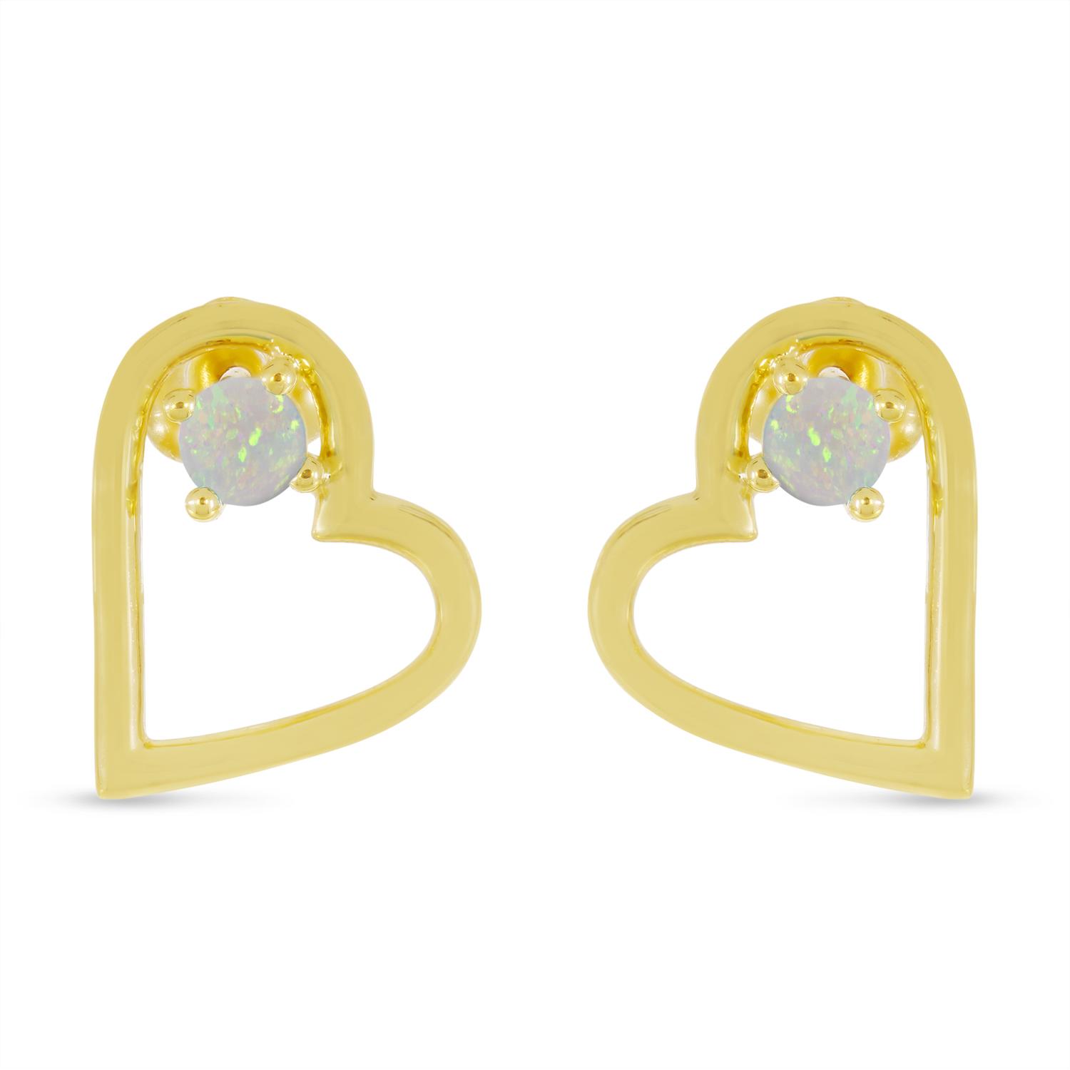 14K Yellow Gold Round Opal Open Heart Post Earring