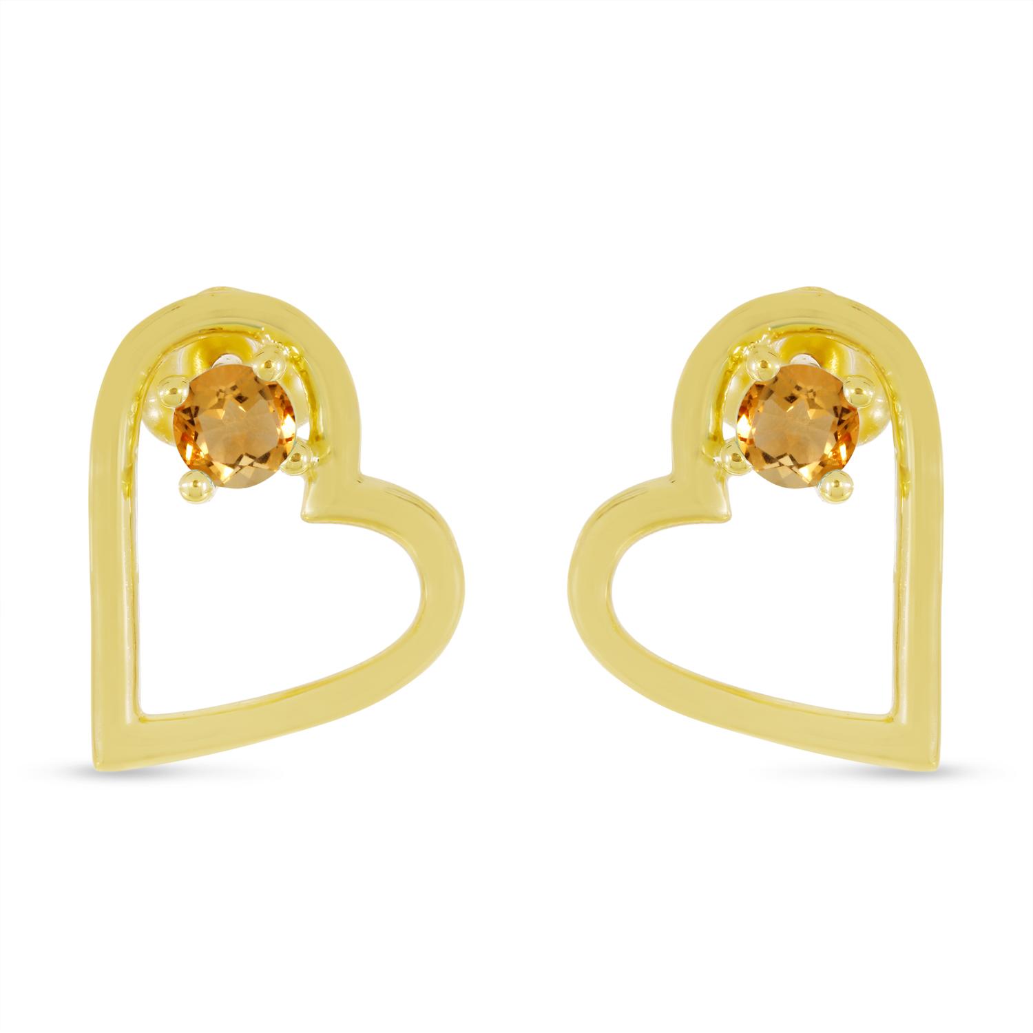 14K Yellow Gold Round Citrine Open Heart Post Earring