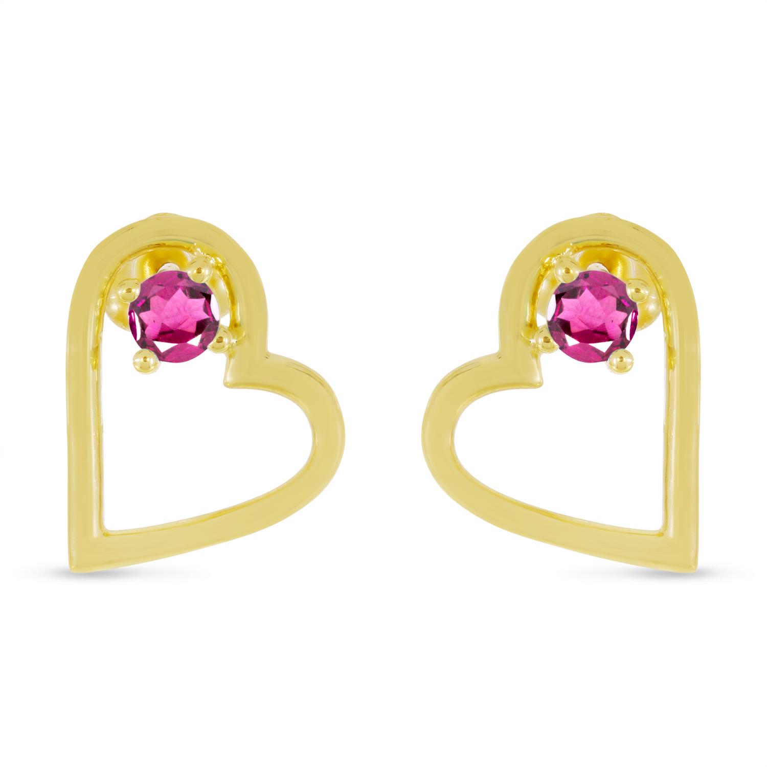 14K Yellow Gold Round Pink Topaz Open Heart Post Earring