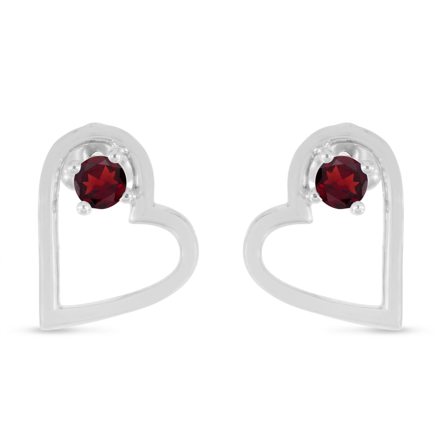 14K White Gold Round Garnet Open Heart Post Earring