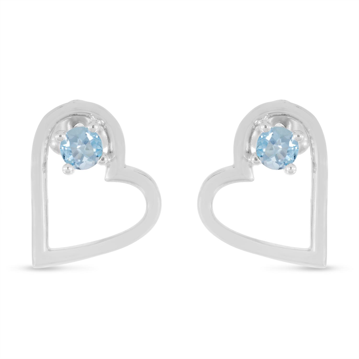 14K White Gold Round Aquamarine Open Heart Post Earring