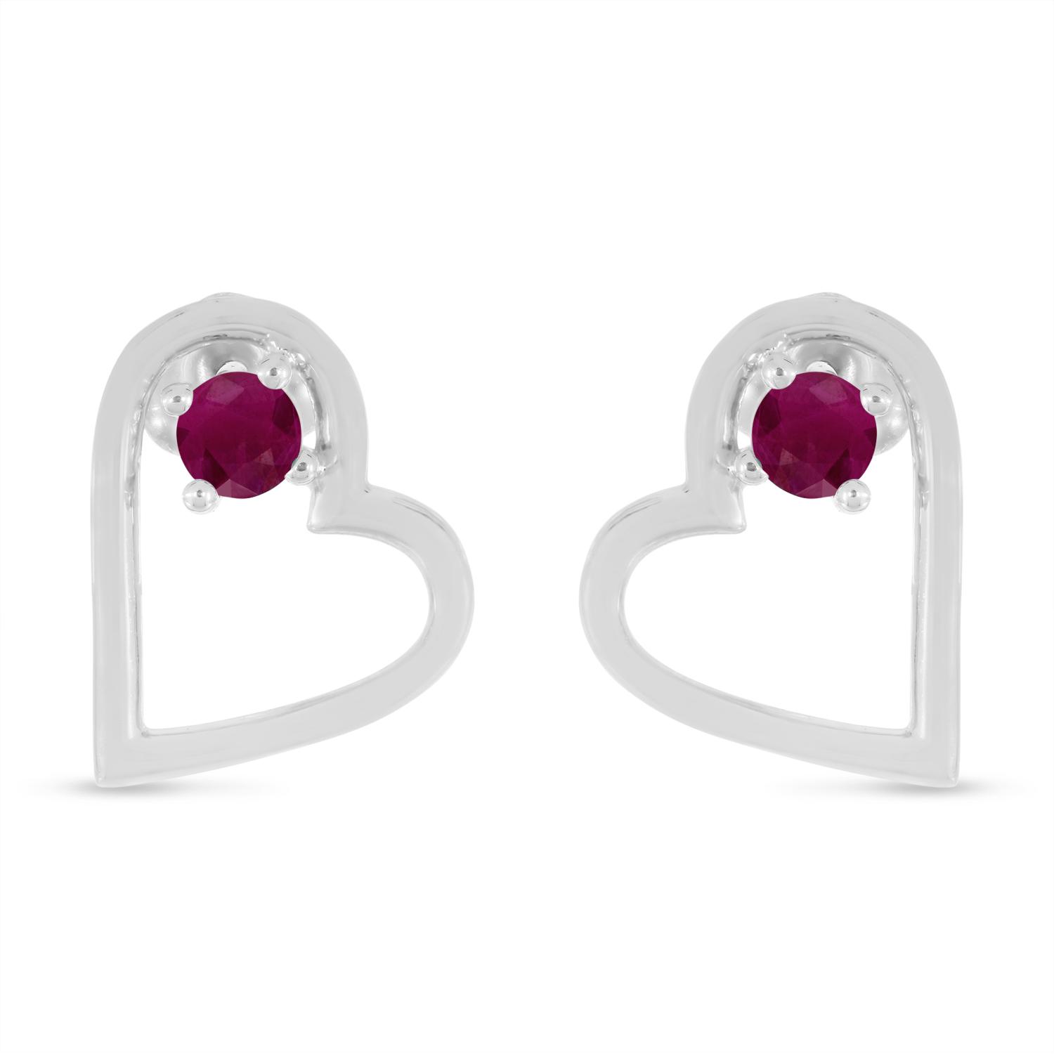 14K White Gold Round Ruby Open Heart Post Earring