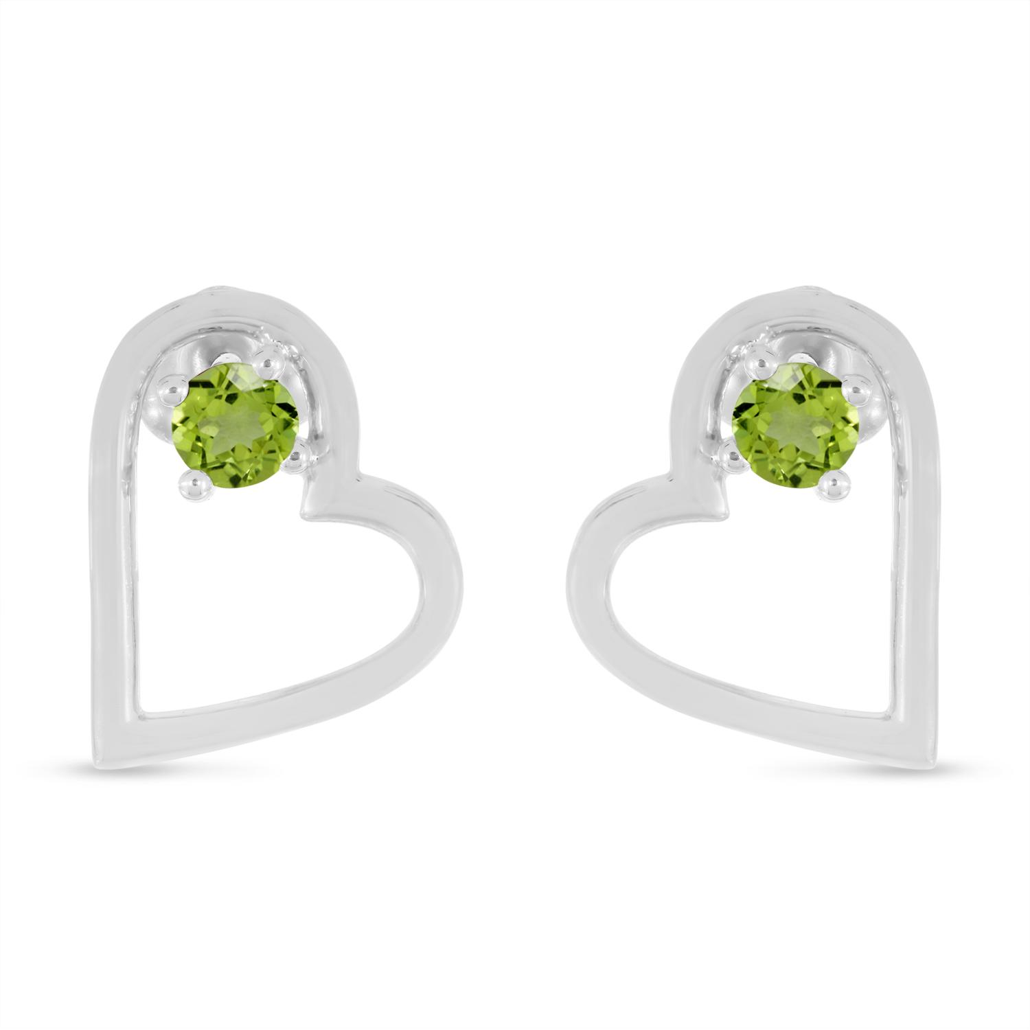 14K White Gold Round Peridot Open Heart Post Earring