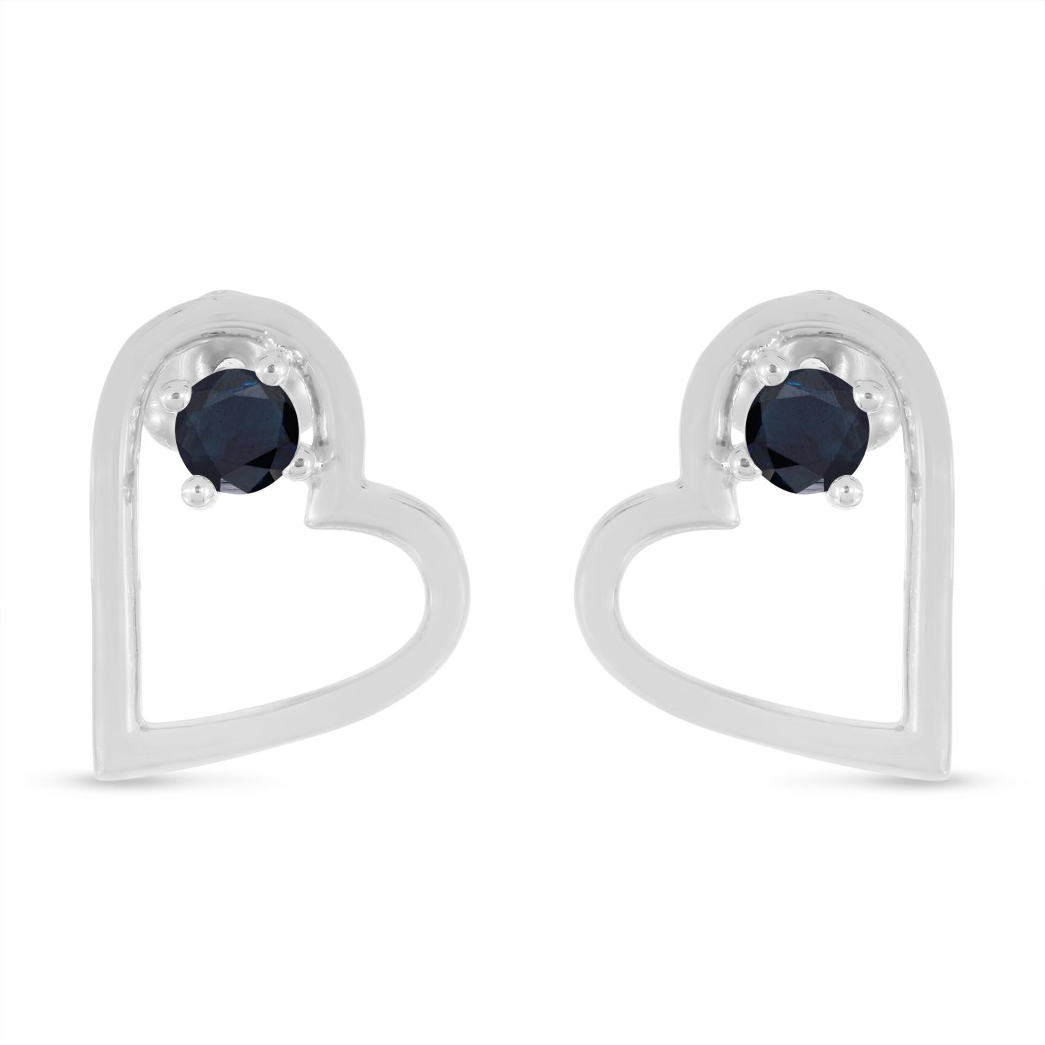 14K White Gold Round Sapphire Open Heart Post Earring