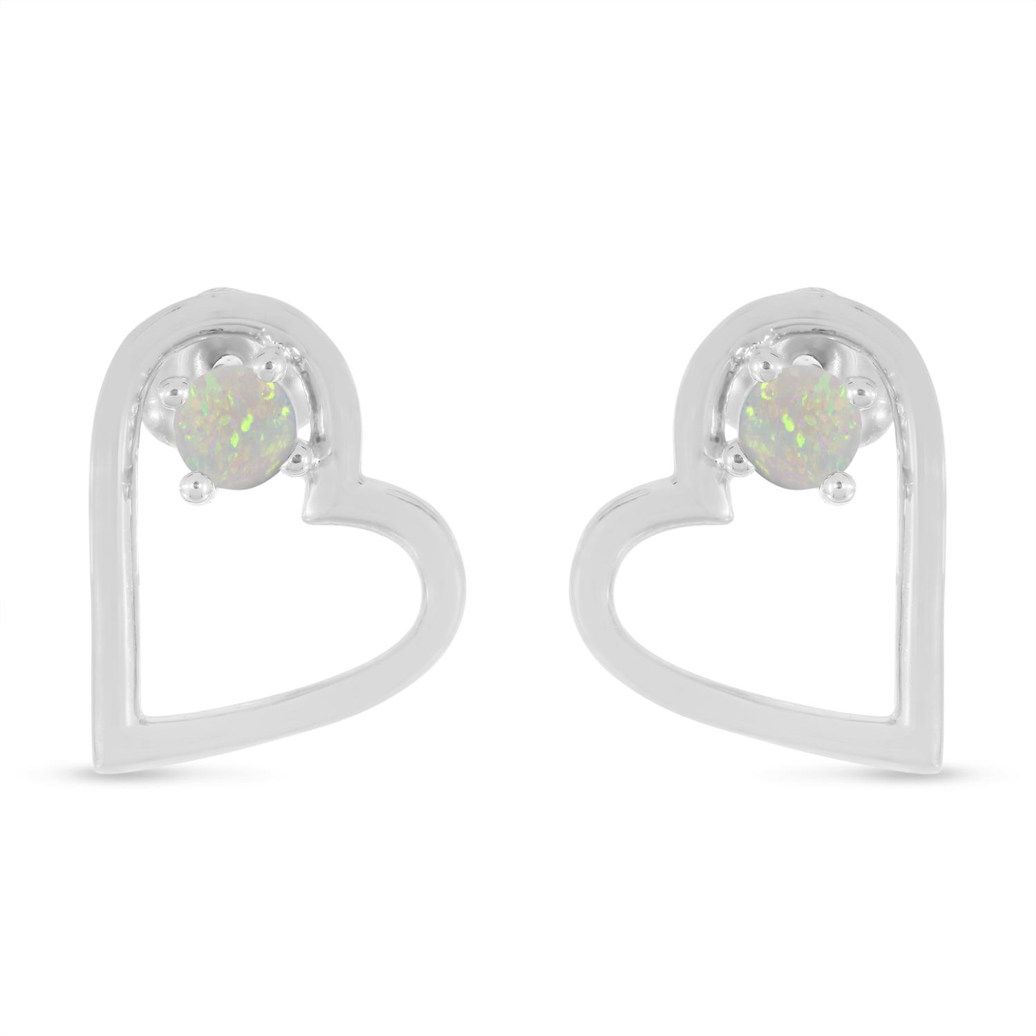 14K White Gold Round Opal Open Heart Post Earring