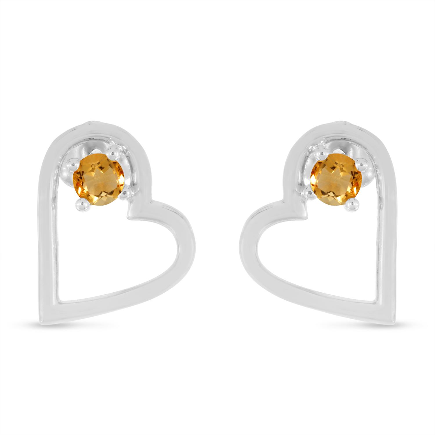 14K White Gold Round Citrine Open Heart Post Earring