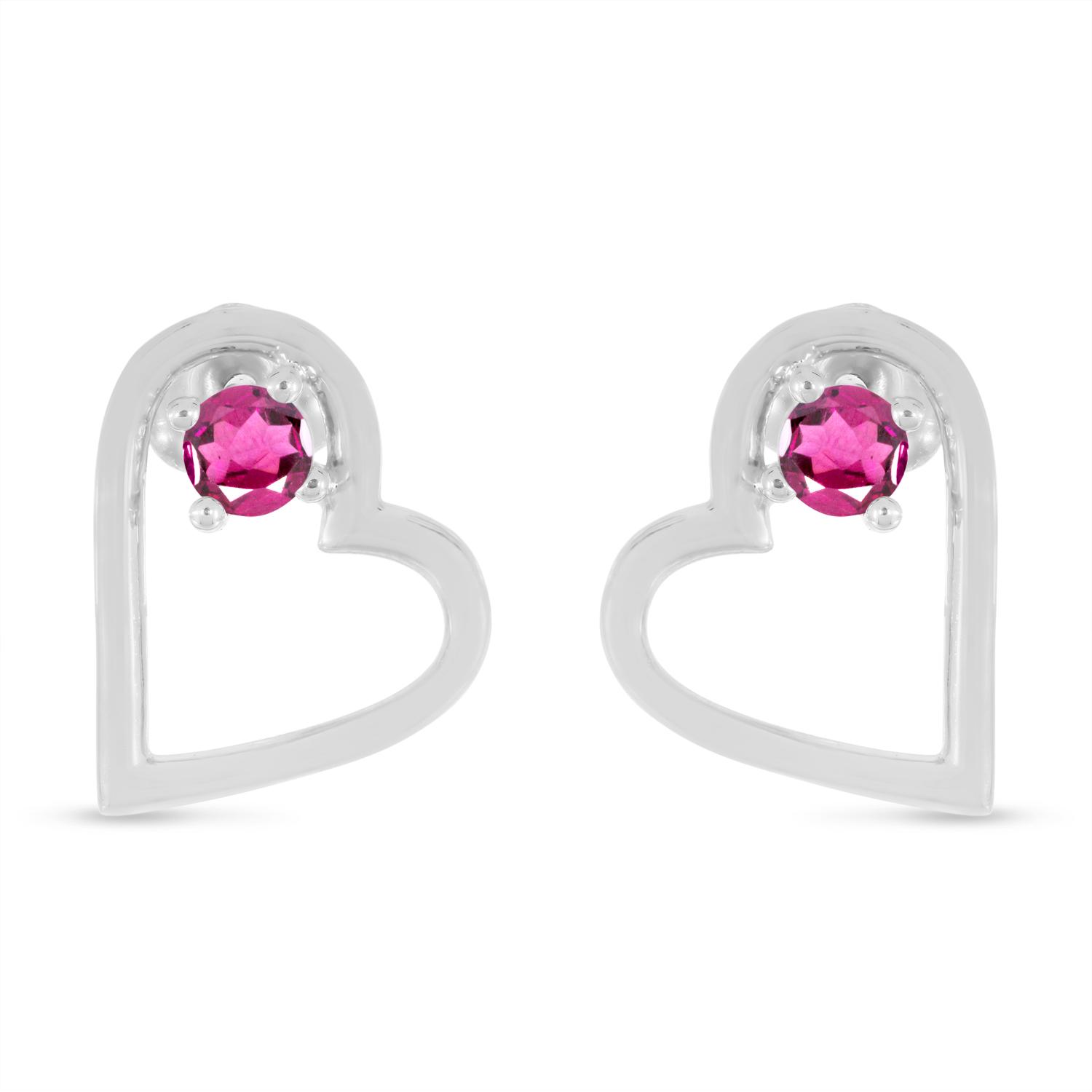 14K White Gold Round Pink Topaz Open Heart Post Earring