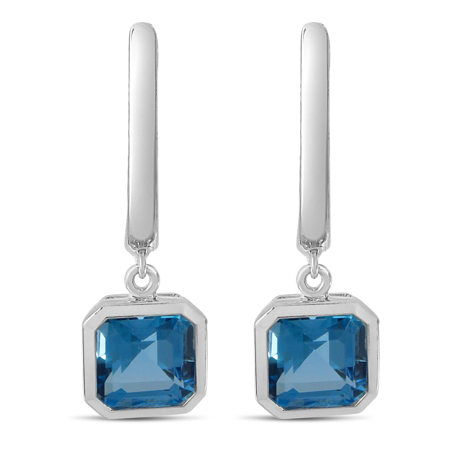 14K White Gold Blue Topaz Huggies with Gold Halo