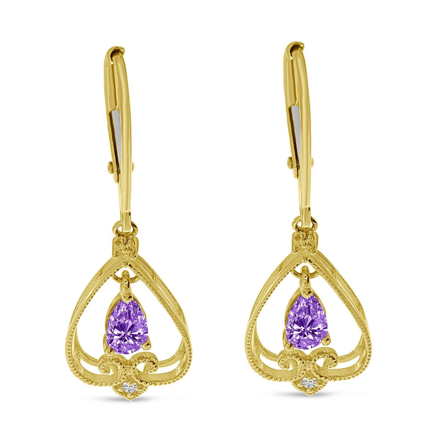 14K Yellow Gold Amethyst Pear Drop Filigree Earrings