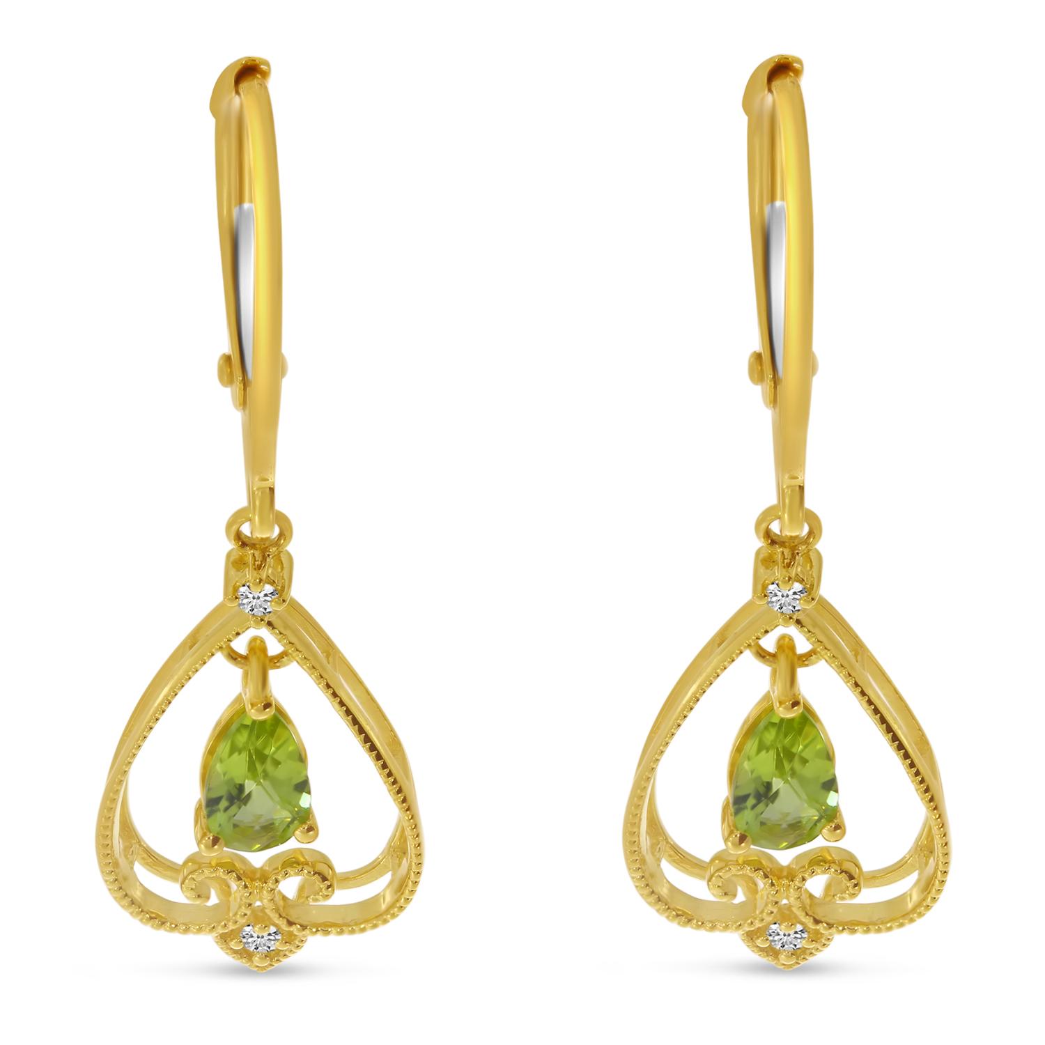 14K Yellow Gold Peridot Pear Drop Filigree Earrings