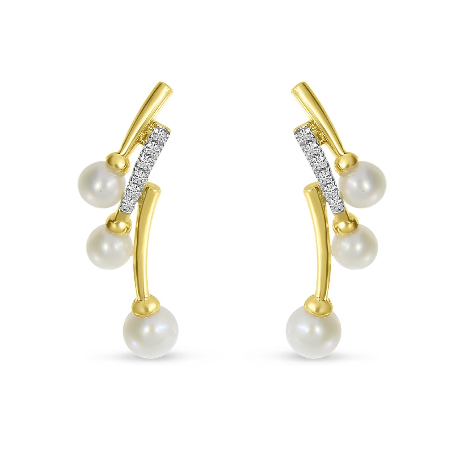 14K Yellow Gold Diamond and Pearl Cascading Earrings