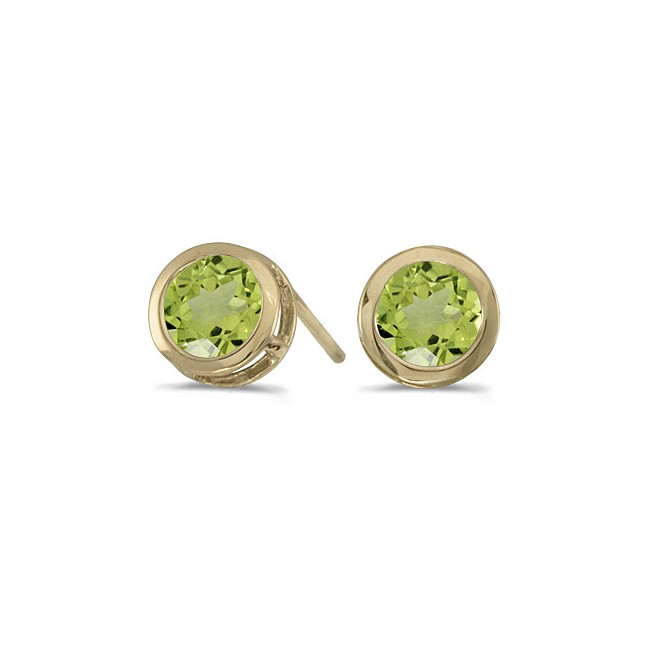 14k Yellow Gold Round Peridot Bezel Stud Earrings