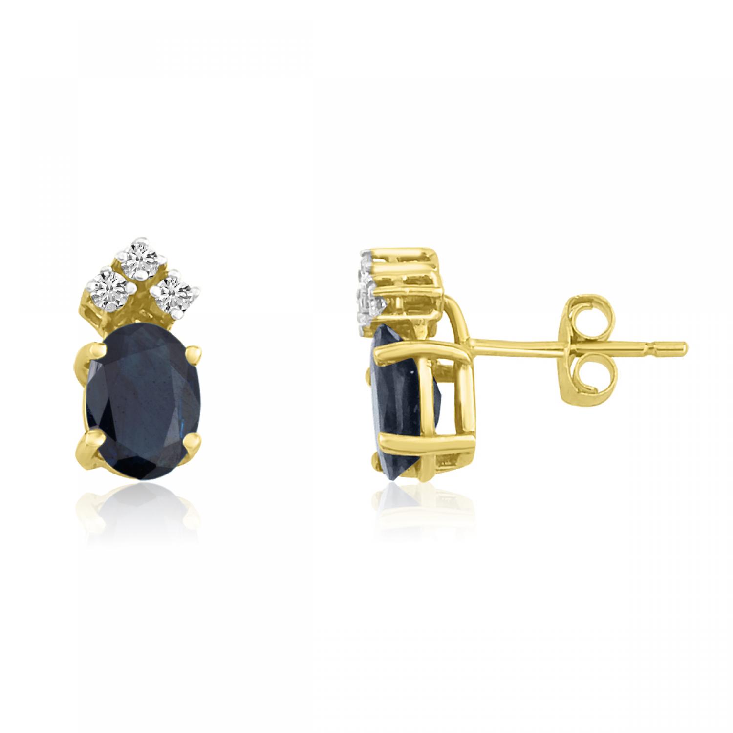 14K Yellow Gold Oval Sapphire and Diamond Earrings