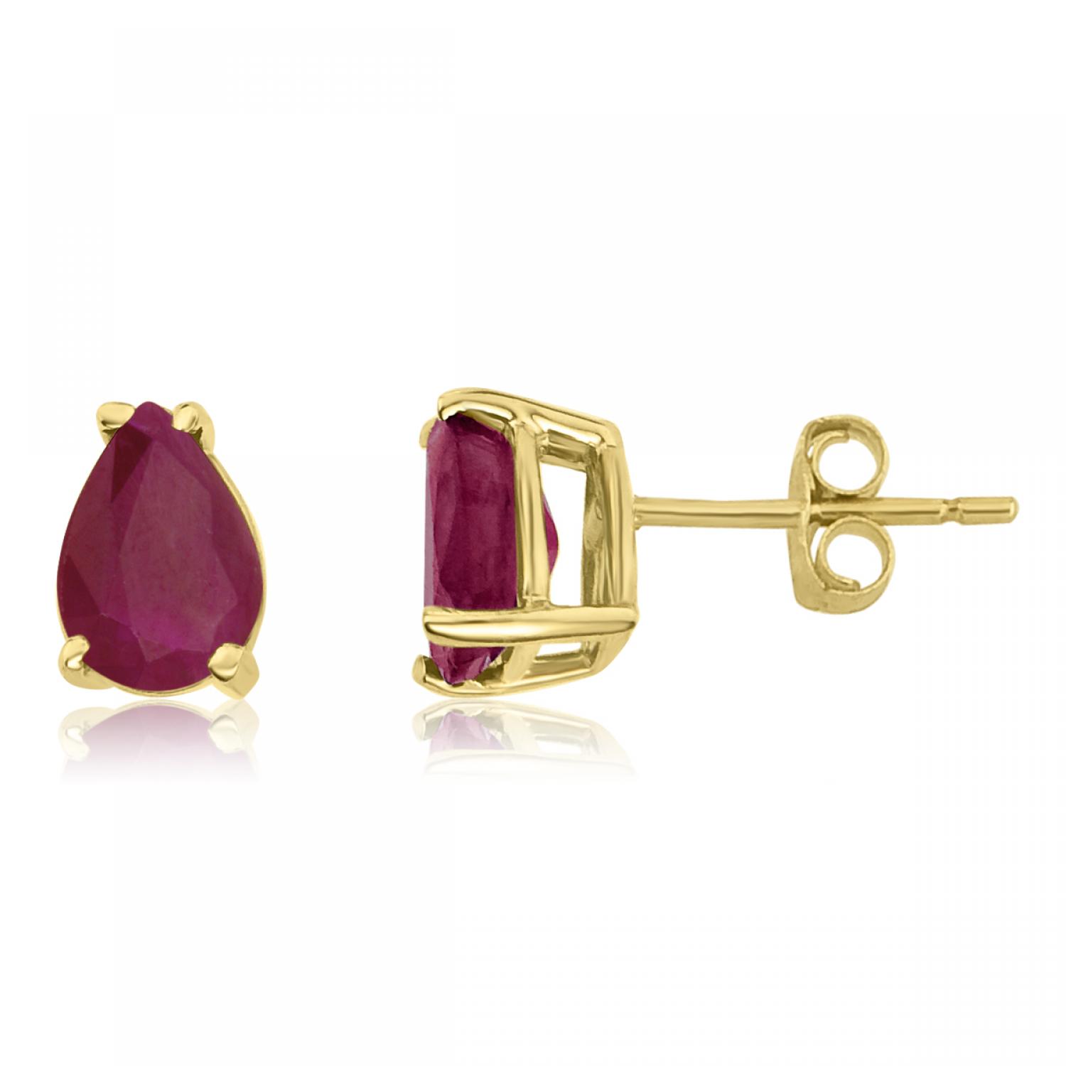 14K Yellow Gold Pear Ruby Earrings