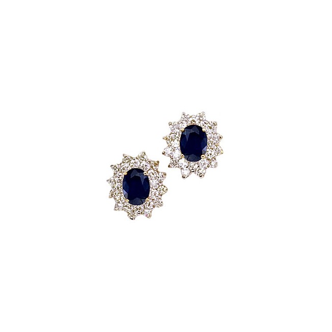 14K Yellow Gold Oval Sapphire and Diamond Earrings