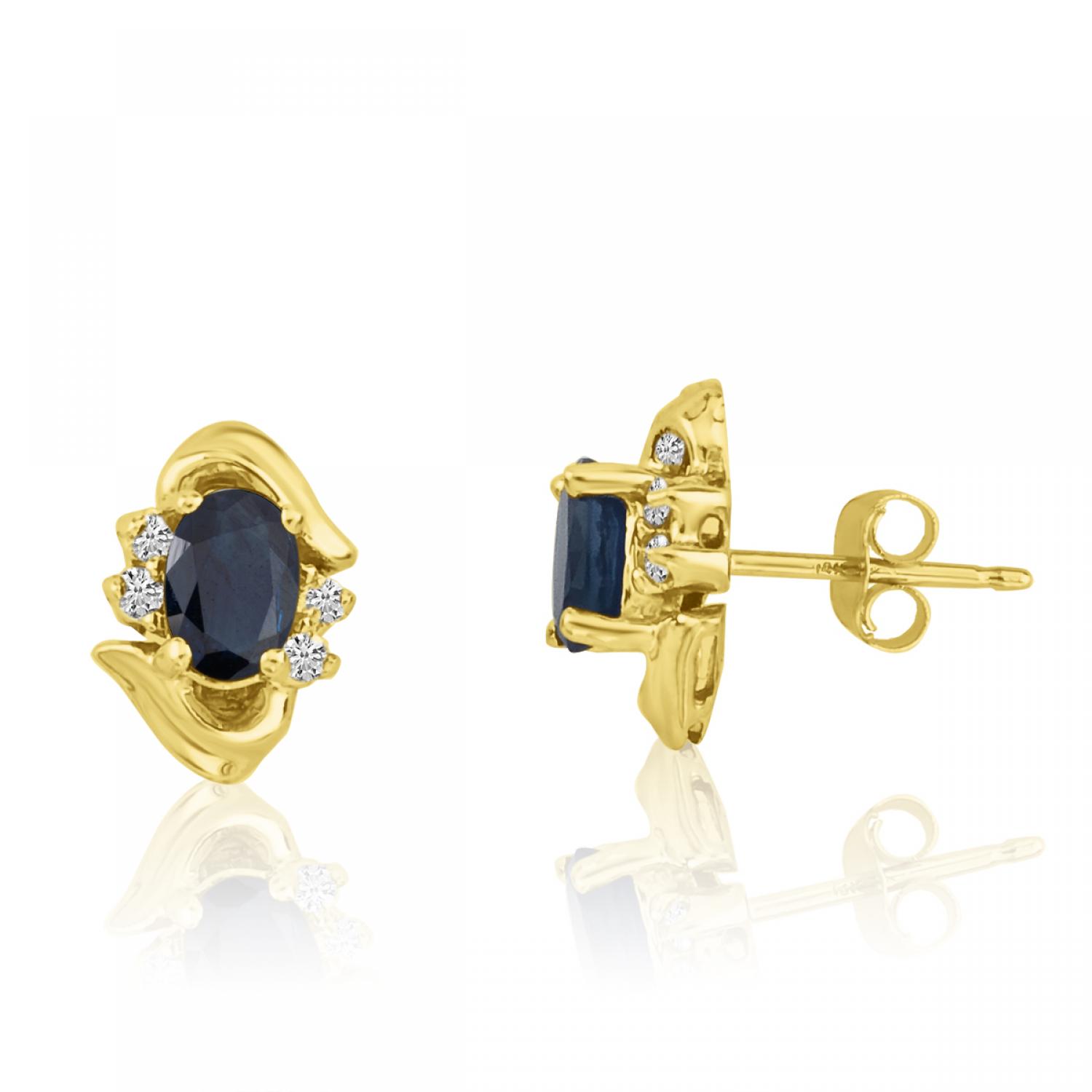 14K Yellow Gold Oval Sapphire and Diamond Earrings