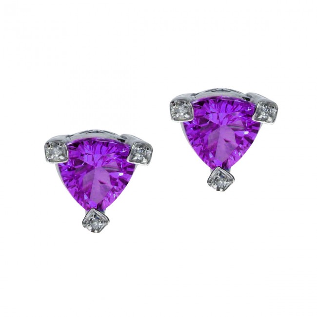 14K White Gold Trillion Amethyst and Diamond Semi Precious Earrings