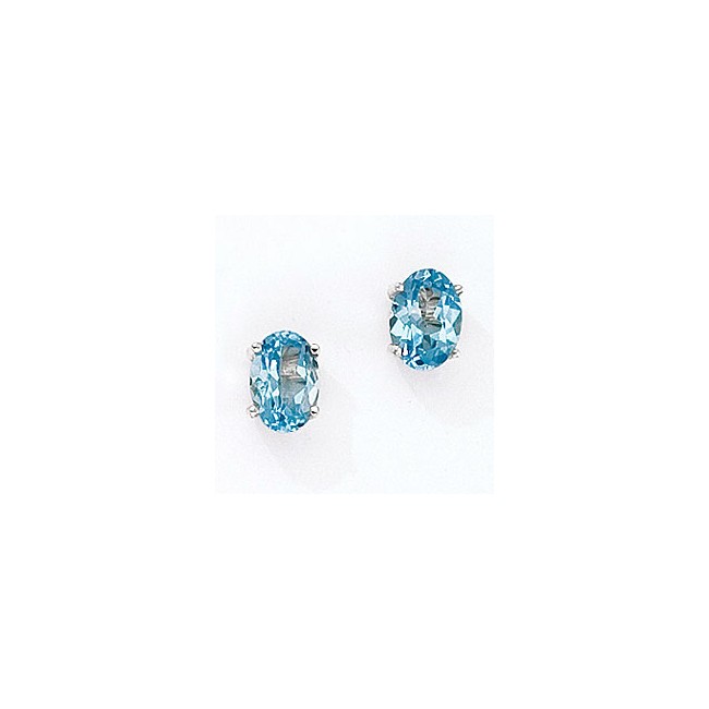 14K White Gold Oval Blue Topaz Earrings