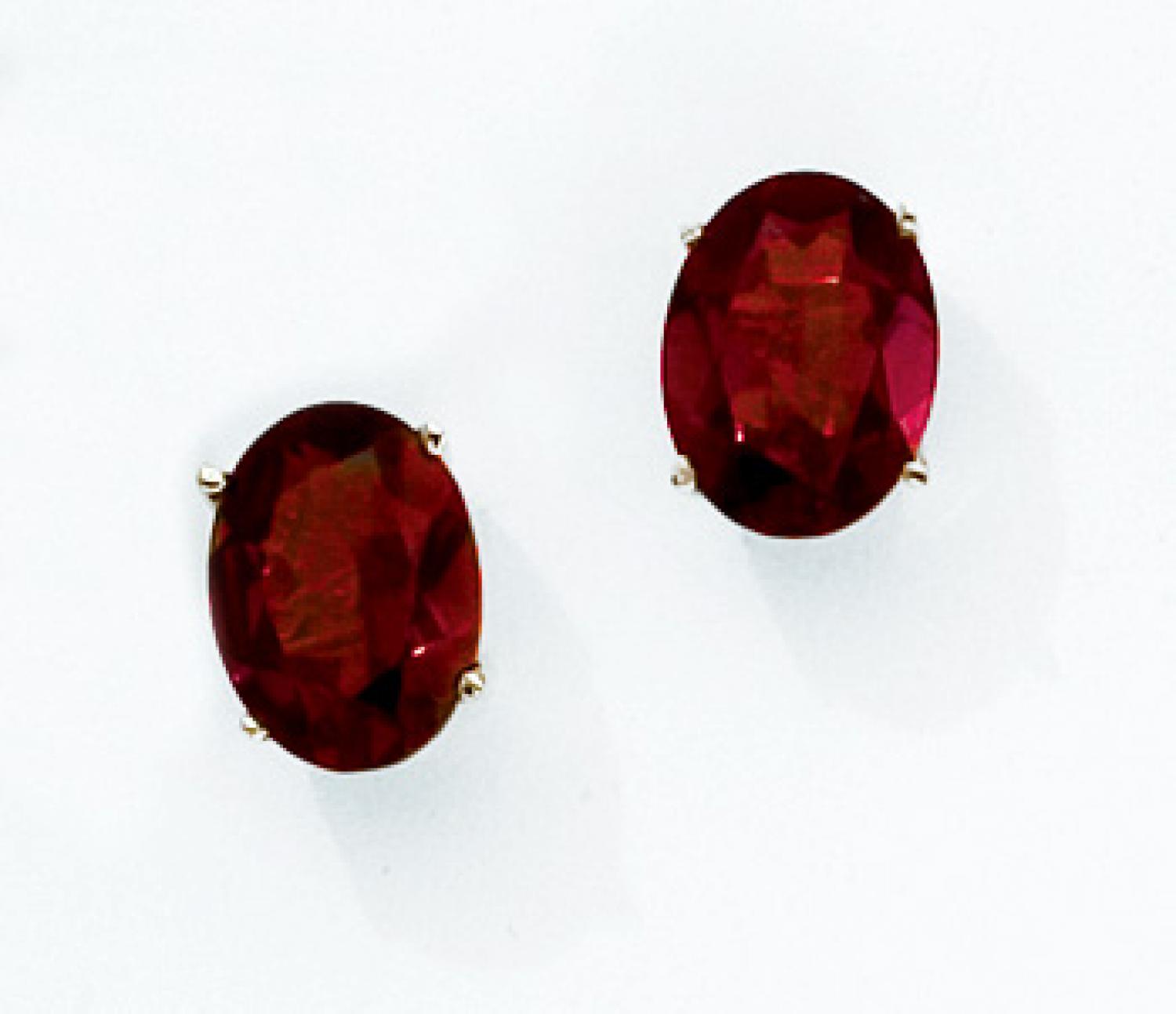 14K Yellow Gold Oval Garnet Earrings