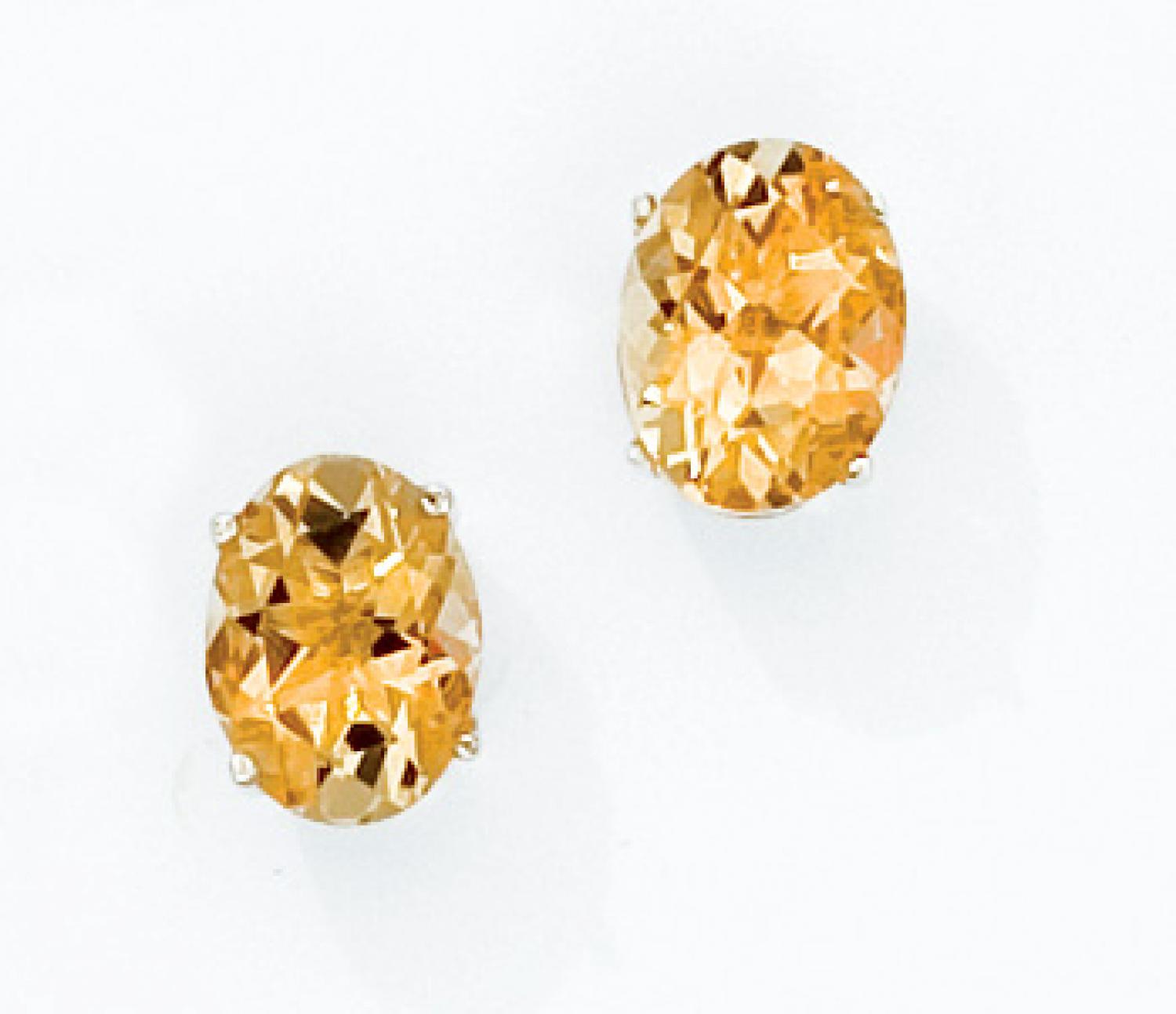 14K Yellow Gold Oval Citrine Earrings