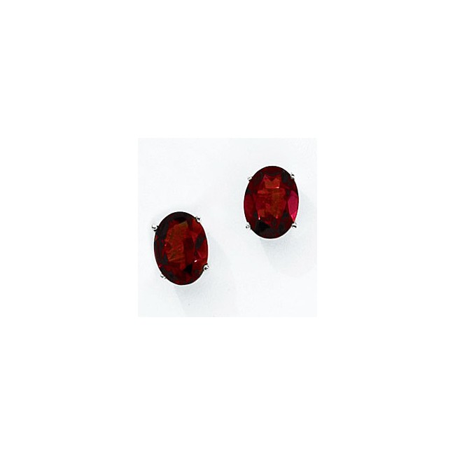 14K White Gold Oval Garnet Earrings