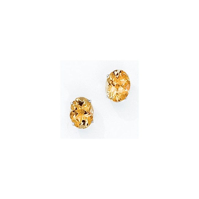 14K White Gold Oval Citrine Earrings