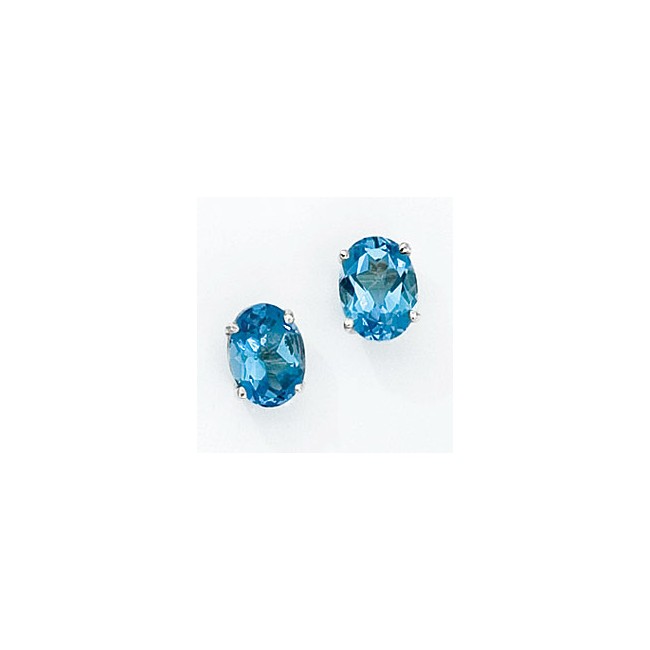 14K White Gold Oval Blue Topaz Earrings