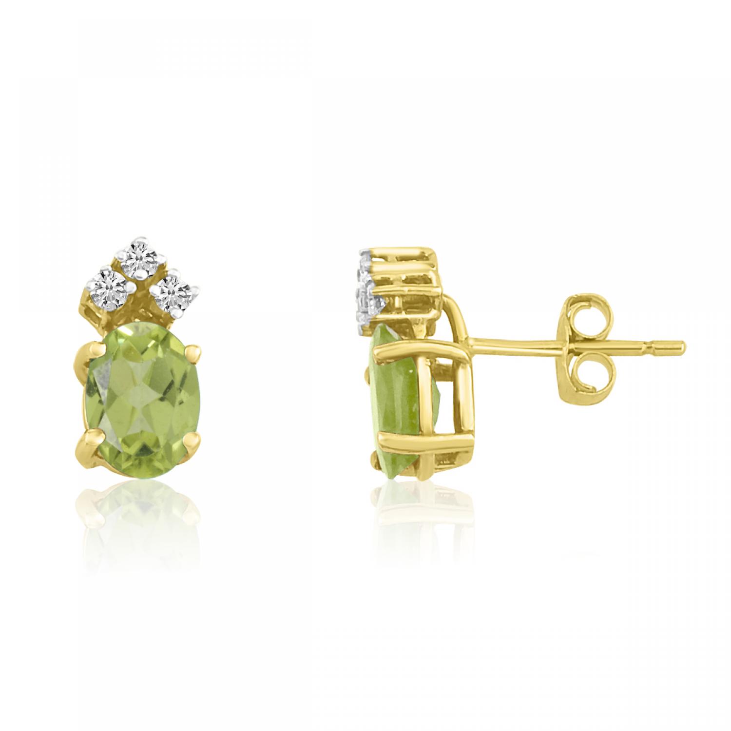 14K Yellow Gold Oval Peridot and Diamond Earrings