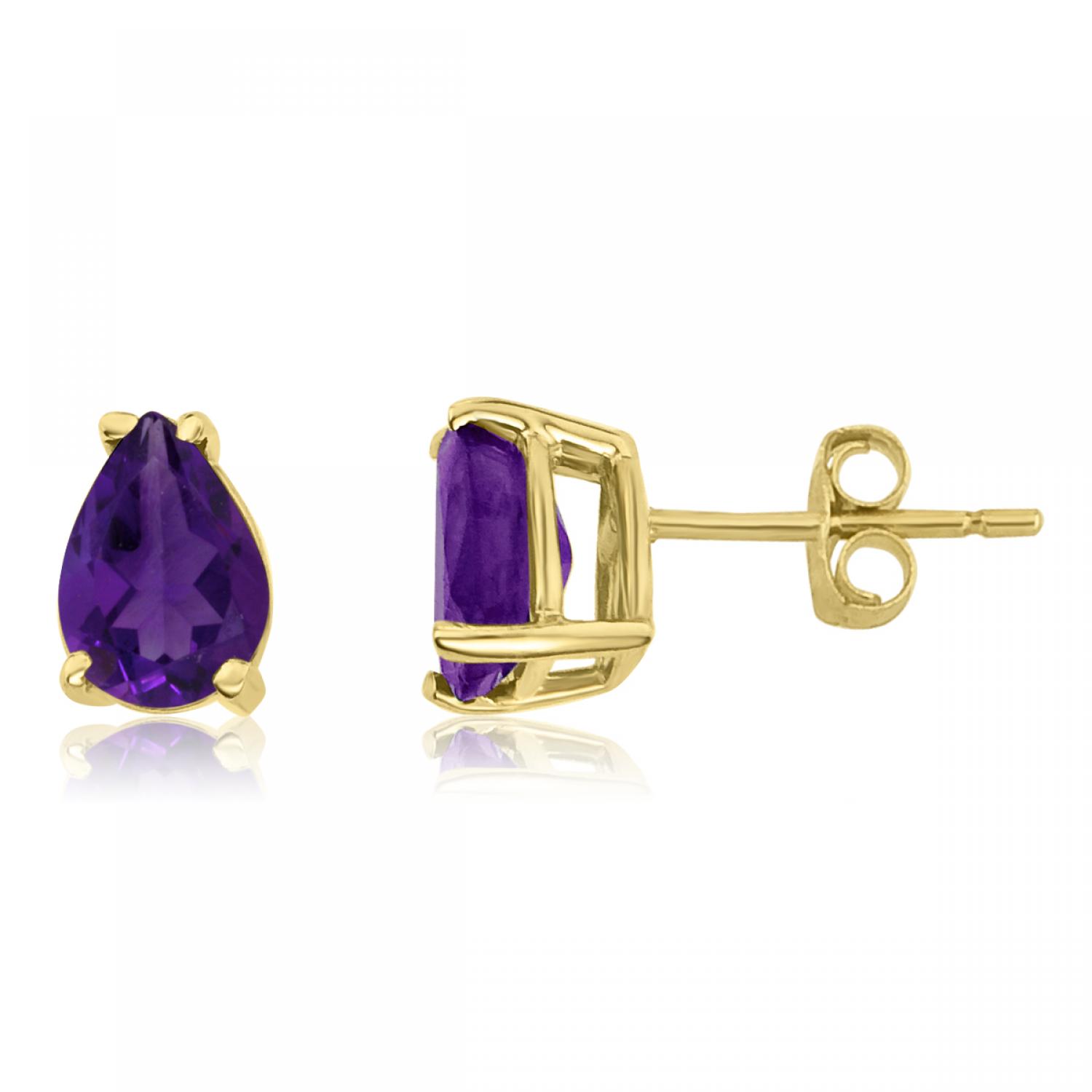 14K Yellow Gold Pear Amethyst Earrings