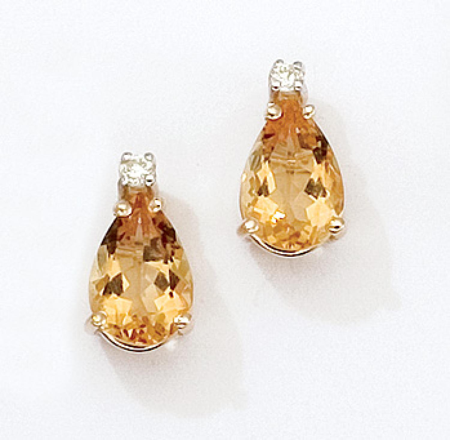 14K Yellow Gold Pear Citrine and Diamond Earrings