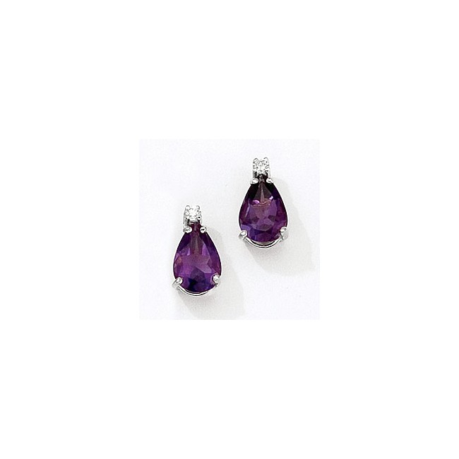 14K White Gold Pear Amethyst and Diamond Earrings