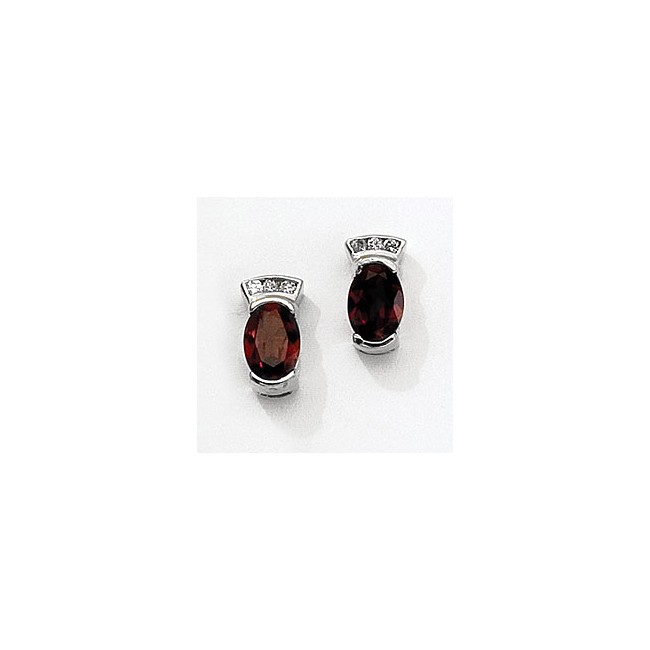 14K White Gold Oval Garnet and Diamond Earrings