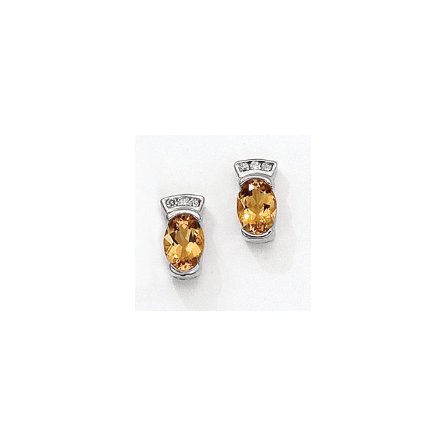 14K White Gold Oval Citrine and Diamond Earrings