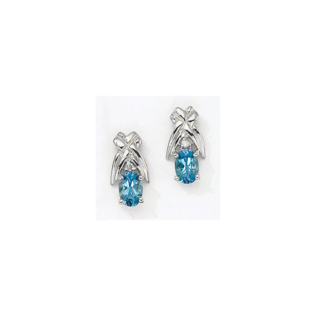 14K White Gold Oval Blue Topaz and Diamond Earrings