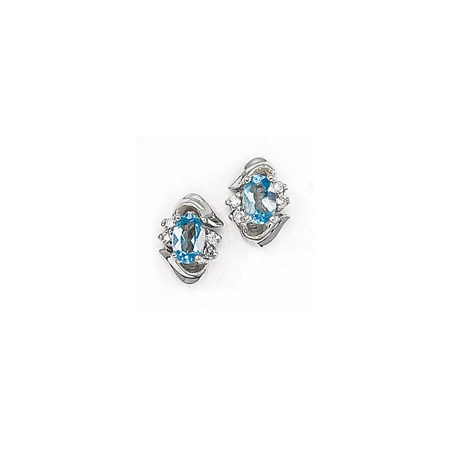 14K White Gold Oval Blue Topaz and Diamond Earrings