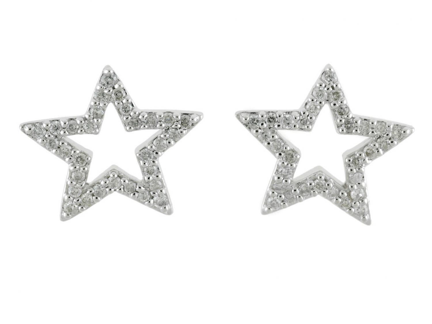 14K White Gold .25 Ct Diamond Star Earrings