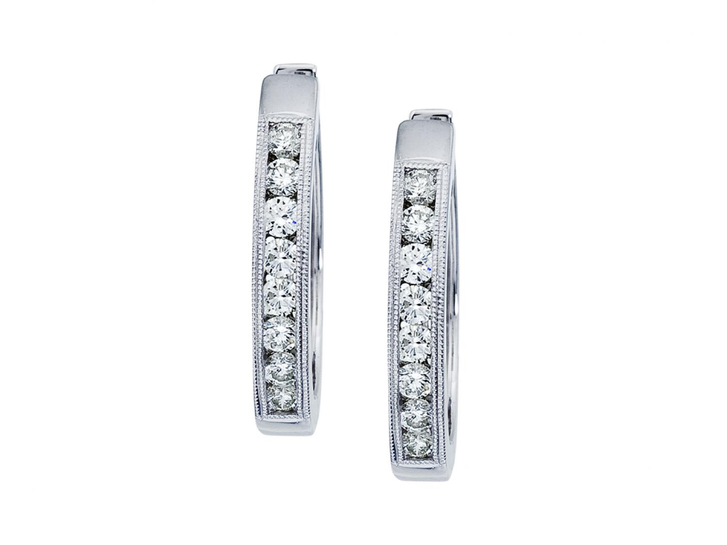 14K White Gold 0.54 Ct Diamond Hoop Earrings