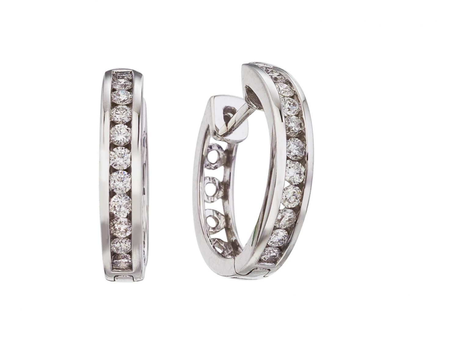 14K White Gold 0.50 Ct Diamond Hoop Earrings