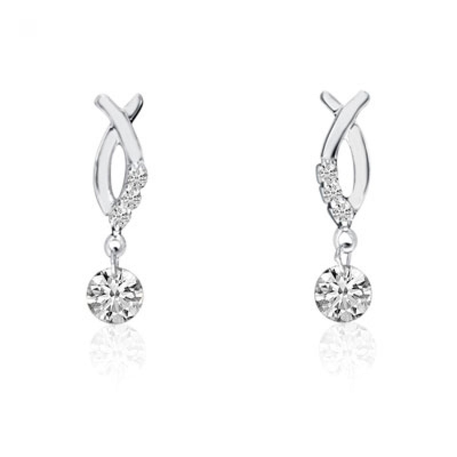 14K White Gold Twisted Drop Dashing Diamond Earrings