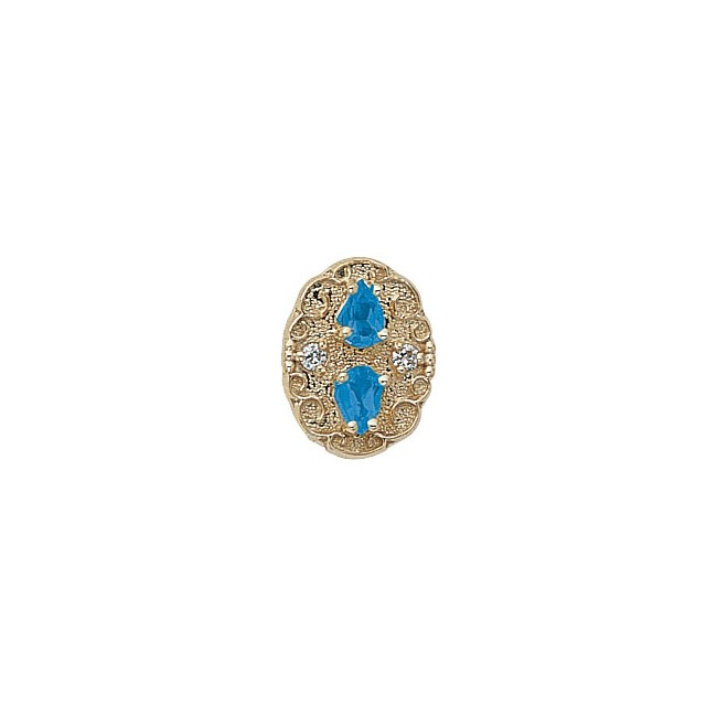 14 Karat Gold Slide with Blue Topaz center and Diamond accents