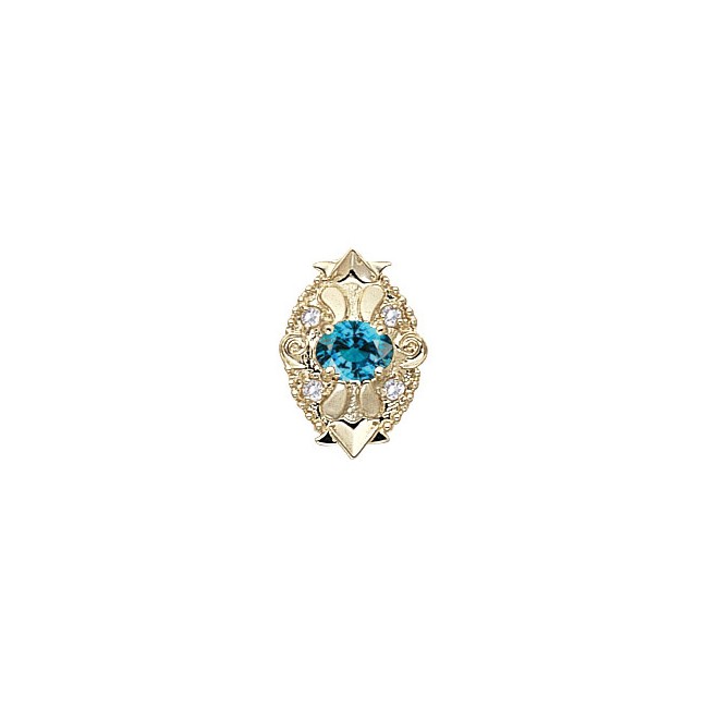 14 Karat Gold Slide with Blue Zircon center and Diamond accents