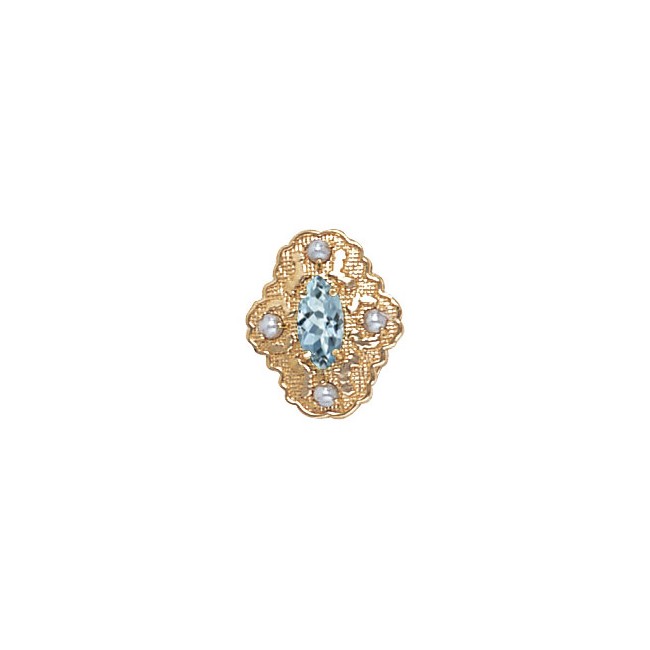 14 Karat Gold Slide with Aquamarine center and Pearl accents